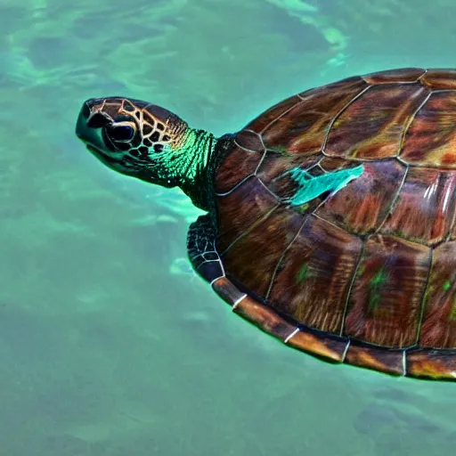 Prompt: teal turtle in water