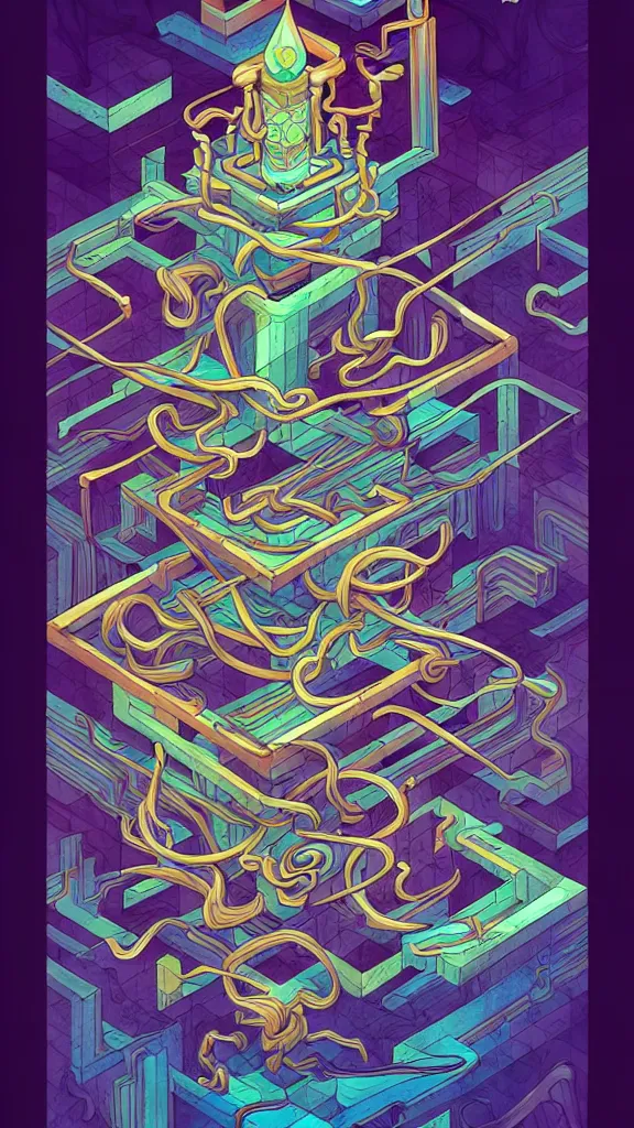 Image similar to arcane twisted turn of fate abstraction, centered award winning ink pen illustration, isometric abstract illustration by dan mumford, edited by craola, technical drawing by beeple and tooth wu, tiny details by artgerm and watercolor girl, symmetrically isometrically centered