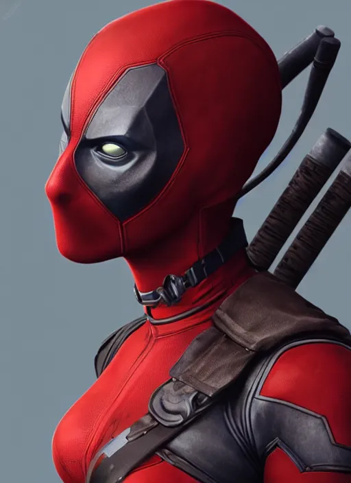 Prompt: female deadpool, naturel, hyper detailed, digital art, trending in artstation, cinematic lighting, studio quality, smooth render, unreal engine 5 rendered, octane rendered, art style by klimt and nixeu and ian sprigger and wlop and krenz cushart