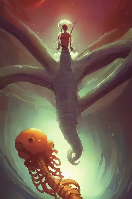 Image similar to alien cephalopod with a single large eye ascending into heaven behance hd artstation by jesper ejsing, by rhads, makoto shinkai and lois van baarle, ilya kuvshinov, rossdraws, celshade and by feng zhu and loish and laurie greasley, victo ngai, andreas rocha