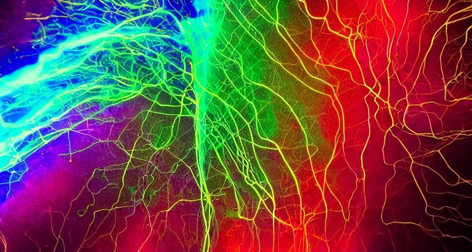 Image similar to a close up photo of electromagnetic storms, colorful, macro, hyperdetailed