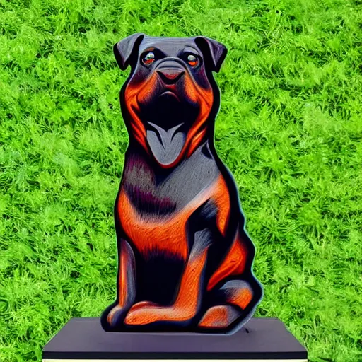 Prompt: ROTTWEILER wooden statue