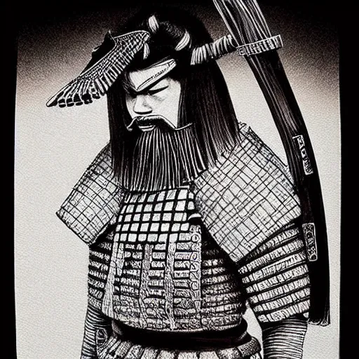 Image similar to beautiful samurai made with african ball point pen