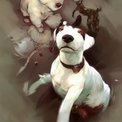 Prompt: jack russel terrier surprised, trending on art station, by krenz cushart and mucha and akihito yoshida and greg rutkowski and makoto shinkai