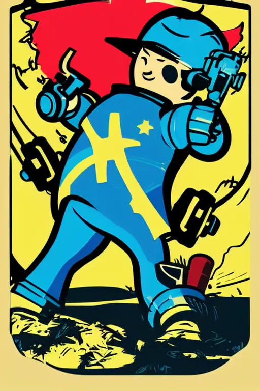 Image similar to fallout 7 6 retro futurist illustration art by butcher billy, sticker, colorful, illustration, highly detailed, simple, smooth and clean vector curves, no jagged lines, vector art, smooth andy warhol style