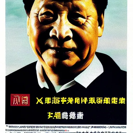 Prompt: xi jinping starring as a kung fu action movie main character on a poster advertisement, 1980s style