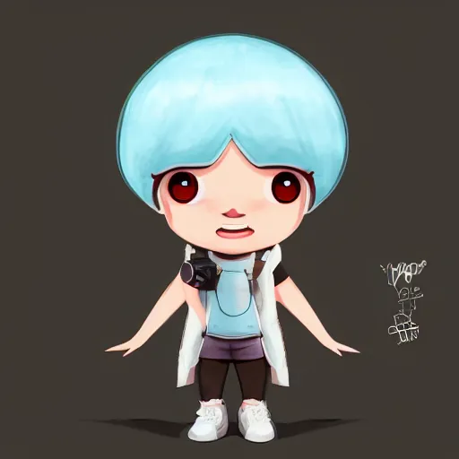 Image similar to a cute cartoon female character, she has short hair and wear boyish outfit, video game art, trending on artstation