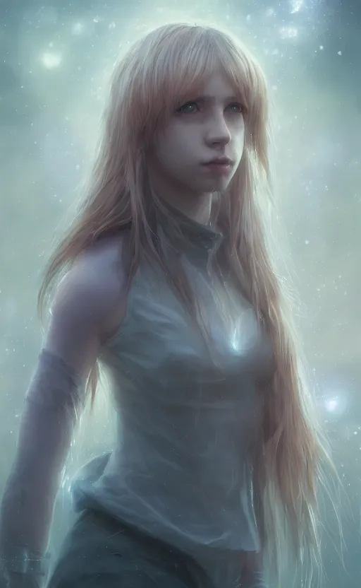Prompt: a girl from final fantasy live action, paramore, evocative, mystical night, very very very very detailed, award winning, masterpiece digital painting by greg rutkowski, alex grey, artstation, 4 k wallpaper