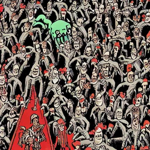 Image similar to where's waldo strip, in dante's hell, lots of demons