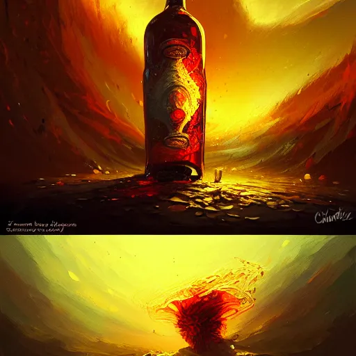 Image similar to bottle of mead exploding, highly detailed, digital painting, artstation, concept art, smooth, sharp focus, illustration, by anato finnstark, boissb - blanca. j, cindy avelino, clint cearley, anna podedworna