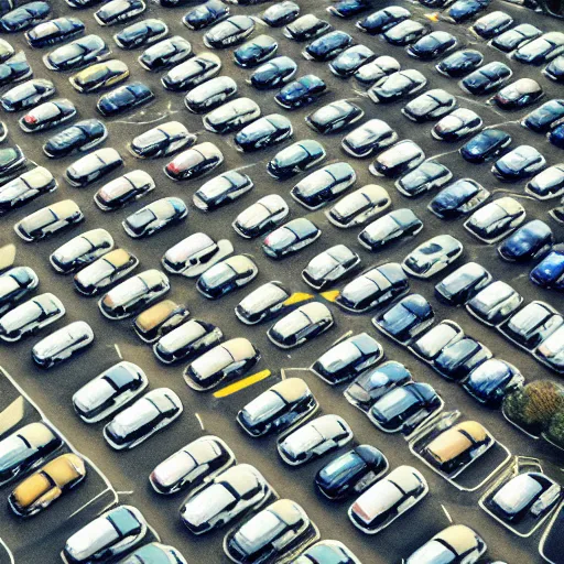 Image similar to Beatiful Fuzzy Photograph of an infinite parking lot, Long shot, full shot, wide shot, low angle,wide angle lens