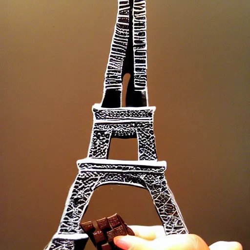 Prompt: la torre eiffel cubierta de chocolate