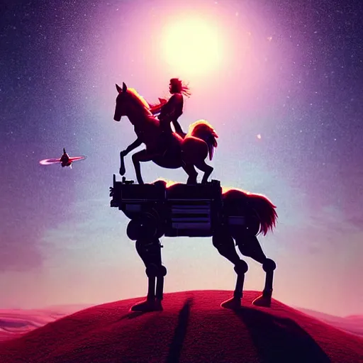 Prompt: digital art of centaur riding on top of an human astronaut back. from western by hiroyuki okiura and katsuhiro otomo and alejandro hodorovski style with many details by mike winkelmann and vincent di fate in sci - fi style. volumetric natural light photo on dsmc 3 system,