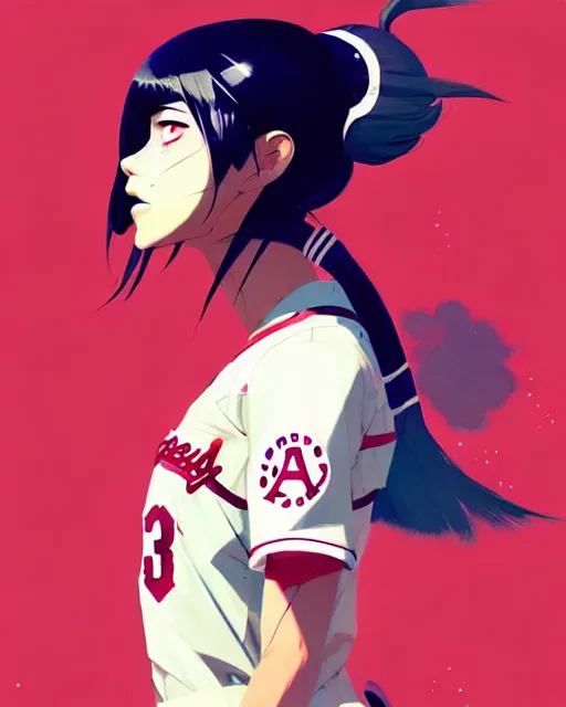 Image similar to a ultradetailed beautiful panting of a stylish girl in a baseball uniform, by conrad roset, greg rutkowski and makoto shinkai, trending on artstation