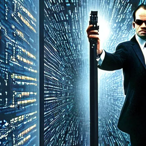 Image similar to agent smith lost inside the matrix ( 1 9 9 9 ), hyper realistic, futuristic setting, photo realistic, intricate detail