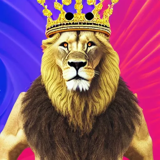 Image similar to Lion with crown, vaperwave