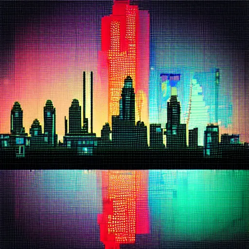 Image similar to bangkok skyline cyberpunk pixel art