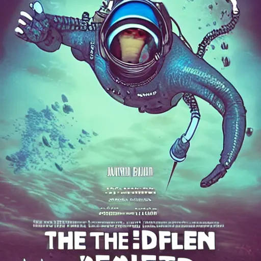 Prompt: In the underwater depths of an alien planet, a futuristic astronaut dives and explores this new strange world