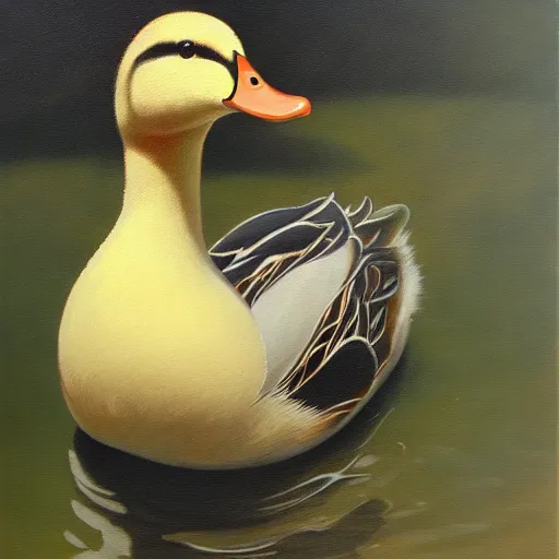 Prompt: a duck on the prowl oil painting nelson shanks