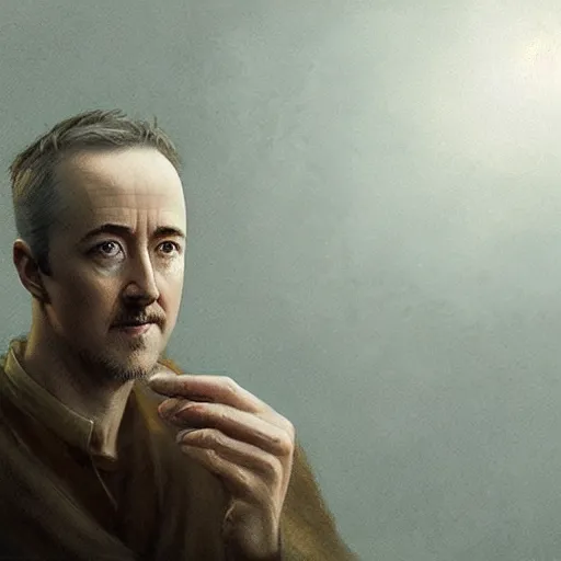 Image similar to edward norton as an egg with beautiful eggshell texture, highly detailed, dramatic lighting, concept art by caravaggio and greg rutkowski and artgerm