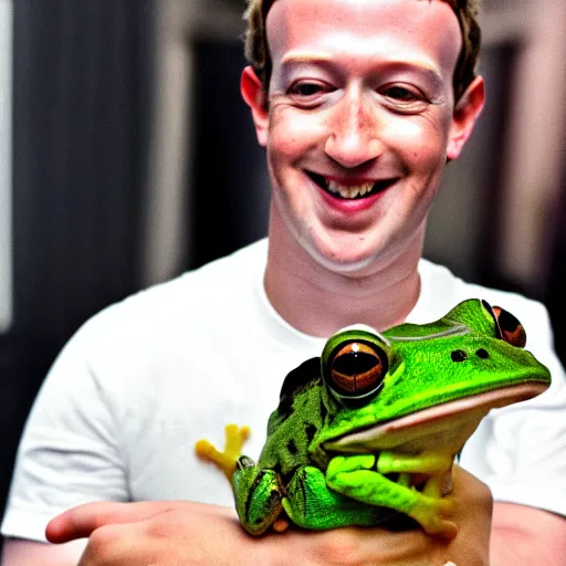 Image similar to mark zuckerberg holding a live frog