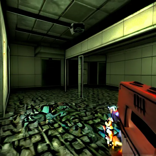 Prompt: Dreamcast Survival Horror game. screenshot. 3d game. 3rd person game. spooky atmosphere.