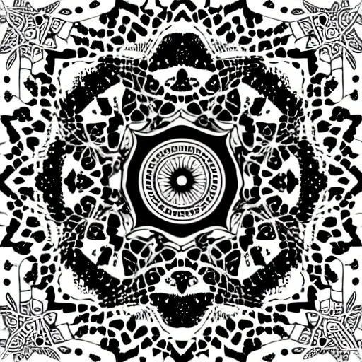 Image similar to persian mandala, vector art, detailed, black and white