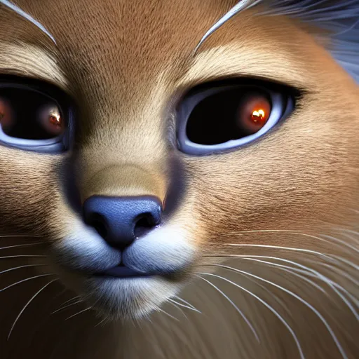 Prompt: highly detailed portrait painting of cute fluffy caracal, mono eye window, by eddie mendoza and tyler edlin, 8 k resolution