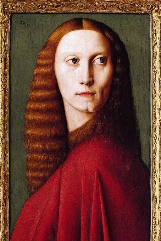 Image similar to portrait of beauty, oil painting by jan van eyck, oil on canvas, wet - on - wet technique, realistic, expressive emotions, detailed textures, illusionistic detail