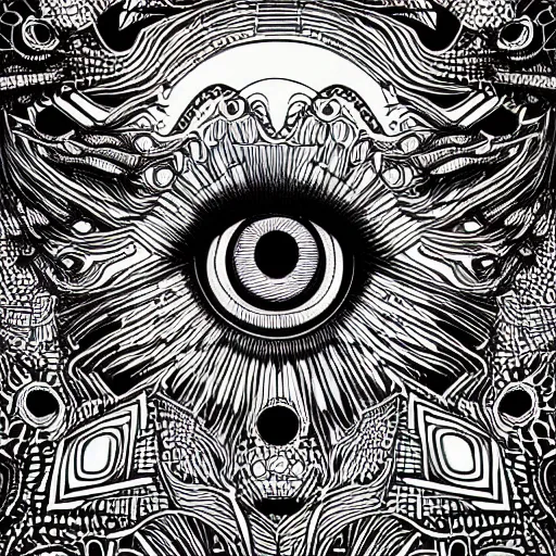 Image similar to Geometrically surreal eyes, extremely high detail, photorealistic, intricate line drawings, dotart, album art in the style of James Jean