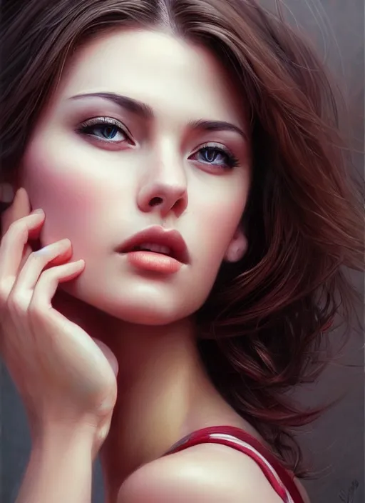 Image similar to photo of a gorgeous young woman in the style of stefan kostic, realistic, sharp focus, 8k high definition, insanely detailed, intricate, elegant, art by stanley lau and artgerm