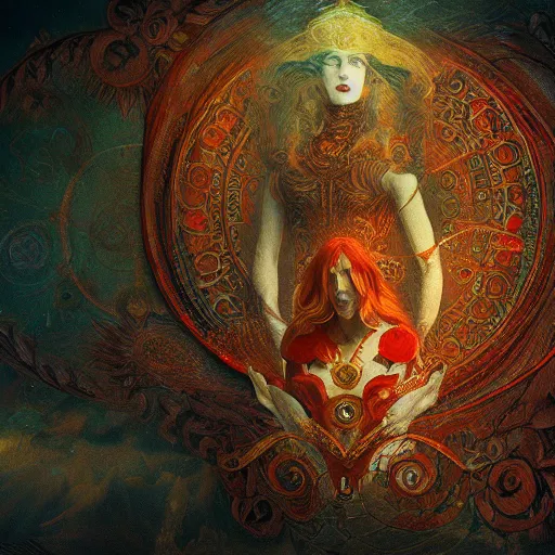 Prompt: preraphaelite sigil with the intent of remembering compassion lovecraftian red queen by agostino arrivabene biomechanical illuminated text ornaments and gems hdr 8 k 3 d dslr hdr trending on artstation rendered with cryengine