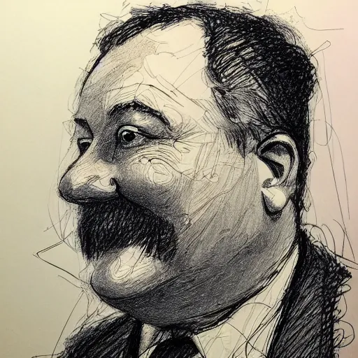 Prompt: a realistic yet scraggly portrait sketch of the side profile of a stern and sophisticated paul blart, trending on artstation, intricate details, in the style of frank auerbach, in the style of sergio aragones, in the style of martin ansin, in the style of david aja, in the style of mattias adolfsson