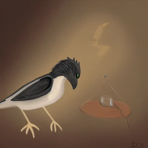 Image similar to painting of an exhausted anthropomorphic bird, furaffinity