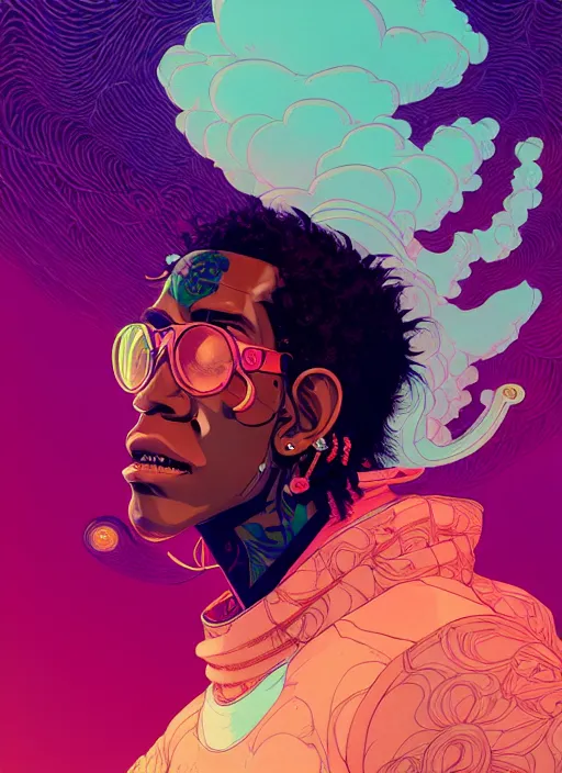 Prompt: portrait of young thug, epic, anime, artstation winner by victo ngai, kilian eng and by jake parker, by conrad roset, swirly vibrant color lines, winning award masterpiece, fantastically gaudy, aesthetic octane render, 8 k hd resolution