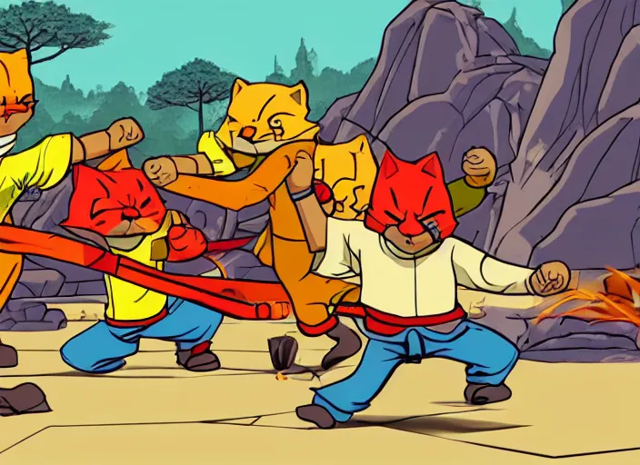 Image similar to Shaolin cats fighting, 4k