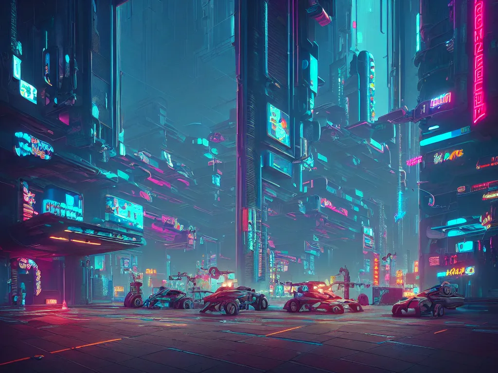 Image similar to cyberpunk city retro arcade, robotic limbs:: Simon Stålenhag and beeple and James Gilleard and Justin Gerard :: ornate, dynamic, particulate, intricate, elegant, highly detailed, centered, artstation, smooth, sharp focus, octane render, 3d