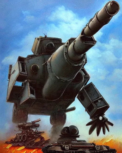 Prompt: ( ( t - 3 4 ) ) mech!!!! armed with a 7 5 mm cannon for an arm, giant!!!! humanoid!!!! figure, giant legs, oil painting, ( ( ( soviet tank ) ) ), tribal yurta, postapocalyptic, sharp focus