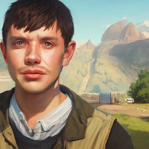 Image similar to highly detailed portrait of male villager from super smash bros ultimate in gta v, stephen bliss, unreal engine, fantasy art by greg rutkowski, loish, rhads, ferdinand knab, makoto shinkai and lois van baarle, ilya kuvshinov, rossdraws, tom bagshaw, global illumination, radiant light, detailed and intricate environment