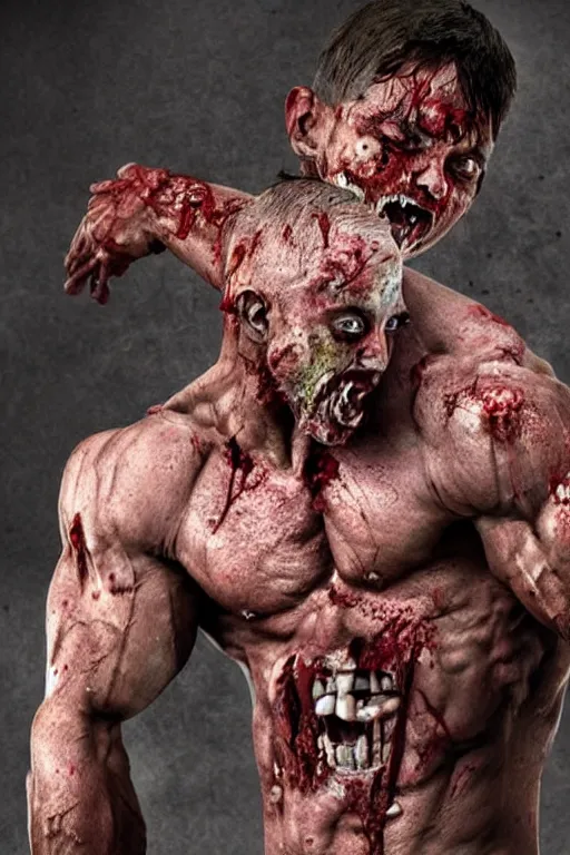 Prompt: muscular zombie, zombie bodybuilder, photorealistic, highly detailed,