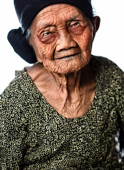 Prompt: portrait of a 9 0 year old woman, black background photo by rarindra prakarsa, virbrant colors, symmetrical face, she has the beautiful calm face of her mother, slightly smiling, dramatic light, f 1. 2