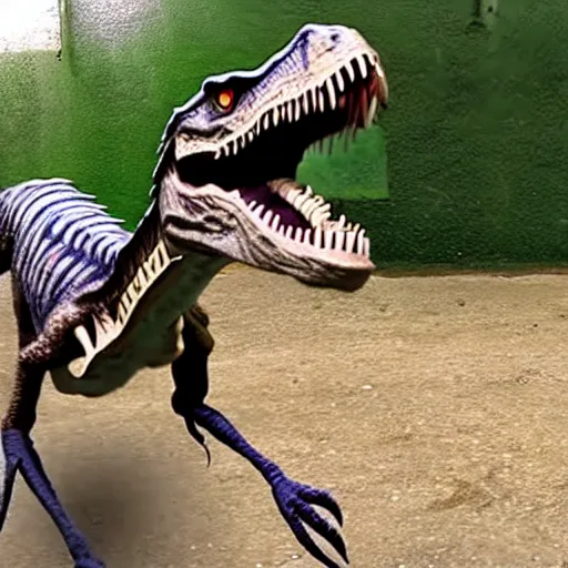 Image similar to still from a velociraptor's vlog