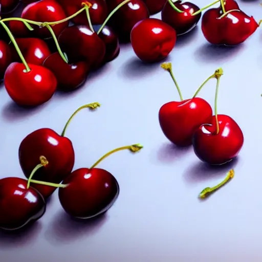 Image similar to artstation drawing render Few fresh cherries on a table