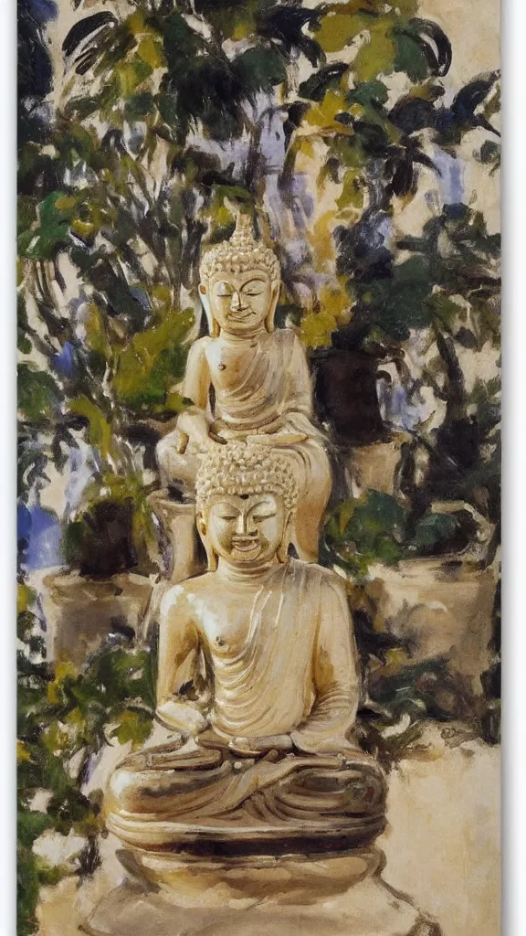 Image similar to a huge buddha rabbit god statue beside a persian pot by john singer sargent