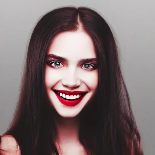 Prompt: head and shoulder shot of a female vampire drawn by disney, hard lighting, professional studio, smile, vibrant colors, fashion
