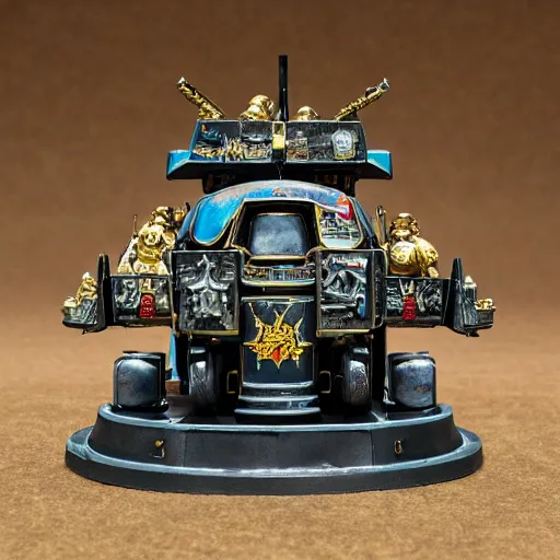 Prompt: 8 0 mm resin detailed miniature of a warhammer 4 0 k popemobile, product introduction photos, 4 k, full body, hyper detailed,