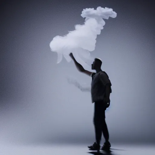 Prompt: swirling smoke in the shape of a man walking, octane render, dramatic lighting, cinematic