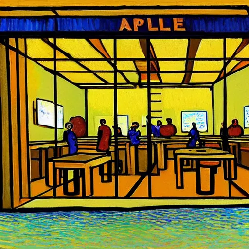 Prompt: an apple store by vincent van gogh, digital art, trending on artstation