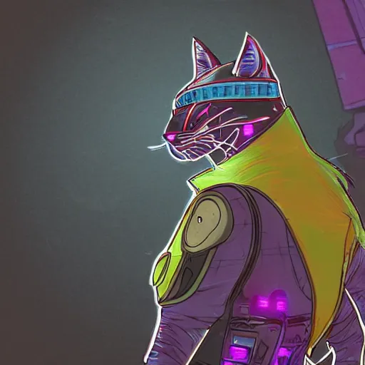 Image similar to side view of cyberpunk cat in suit