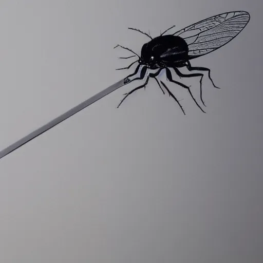 Image similar to hyperrealism painting from the perspective of a housefly getting swatted at from a man with a fly swatter